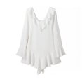 thumbnail image 4 of HH TRAF Vestido corto femenino de verano con volantes, elegante, irregular, liso, de manga larga, con capas y escote en V, 4 of 5
