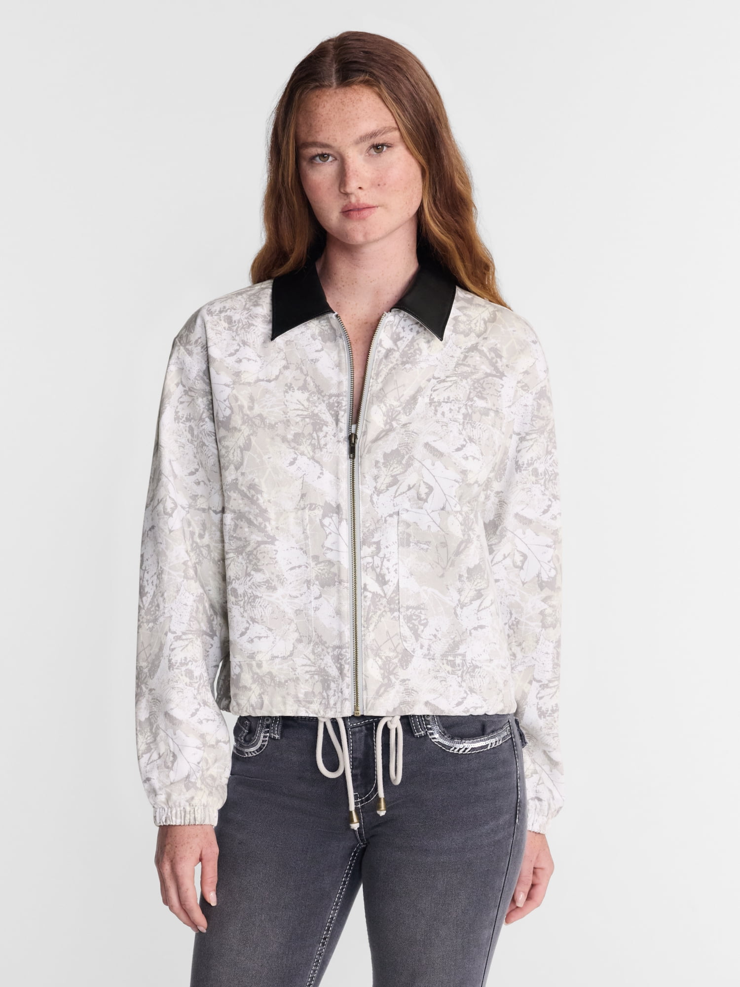 No Boundaries Cotton Twill Barn Jacket with Faux Leather Collar, Women's XXS-4X