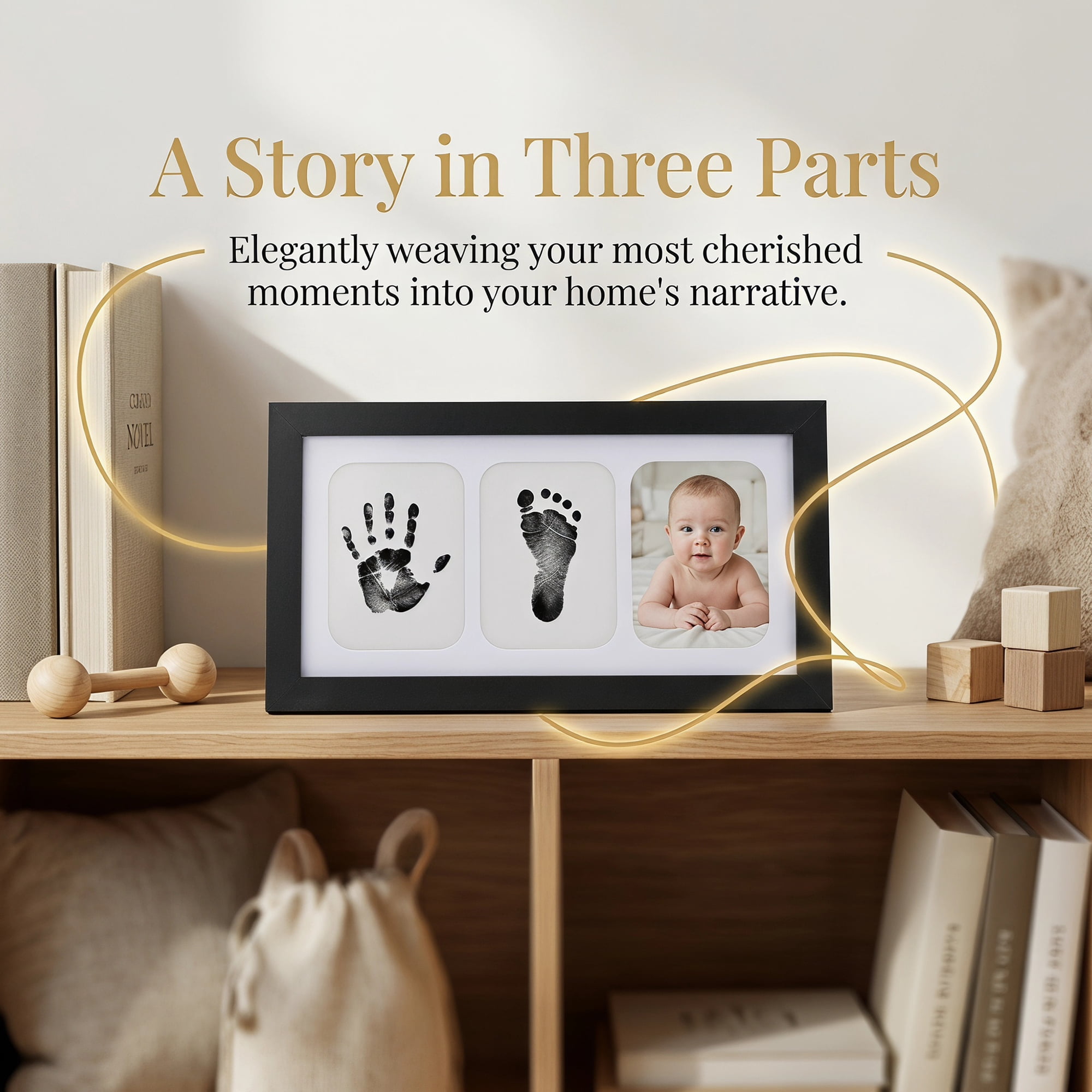 Unique Bargains Baby Handprint Clay Kit 3-Opening Keepsake Frame Black 4" x 6"