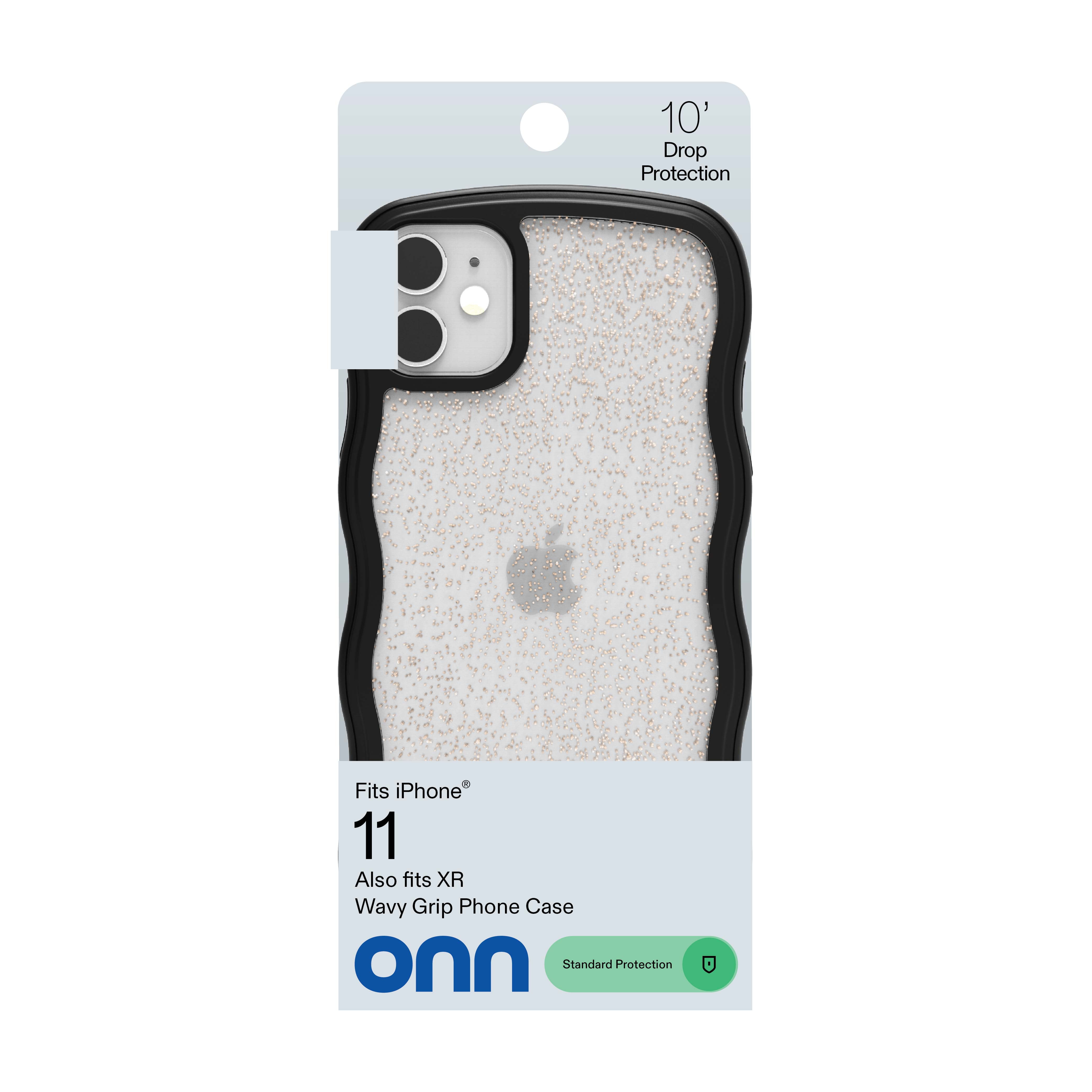 onn Wavy Grip Phone Case for iPhone 11 / iPhone XR - Black/Gold Glitter
