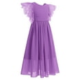 thumbnail image 2 of IBTOM CASTLE Flower Girl Flowy Ruffle Chiffon Trim A-Line Dress for Kid Wedding Junior Bridesmaid Communion Party Pageant Maxi Belted Gown 11-12 Years Light Purple, 2 of 8