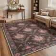 thumbnail image 3 of DEORAB 2.5x10 Runner Rugs Vintage Floral Print Dusty Mocha Low Pile Lightweight Indoor Machine Washable Non Slip Rug for Hallway, Laundry Room, Bedroom, Bathroom, Entryway, 3 of 5