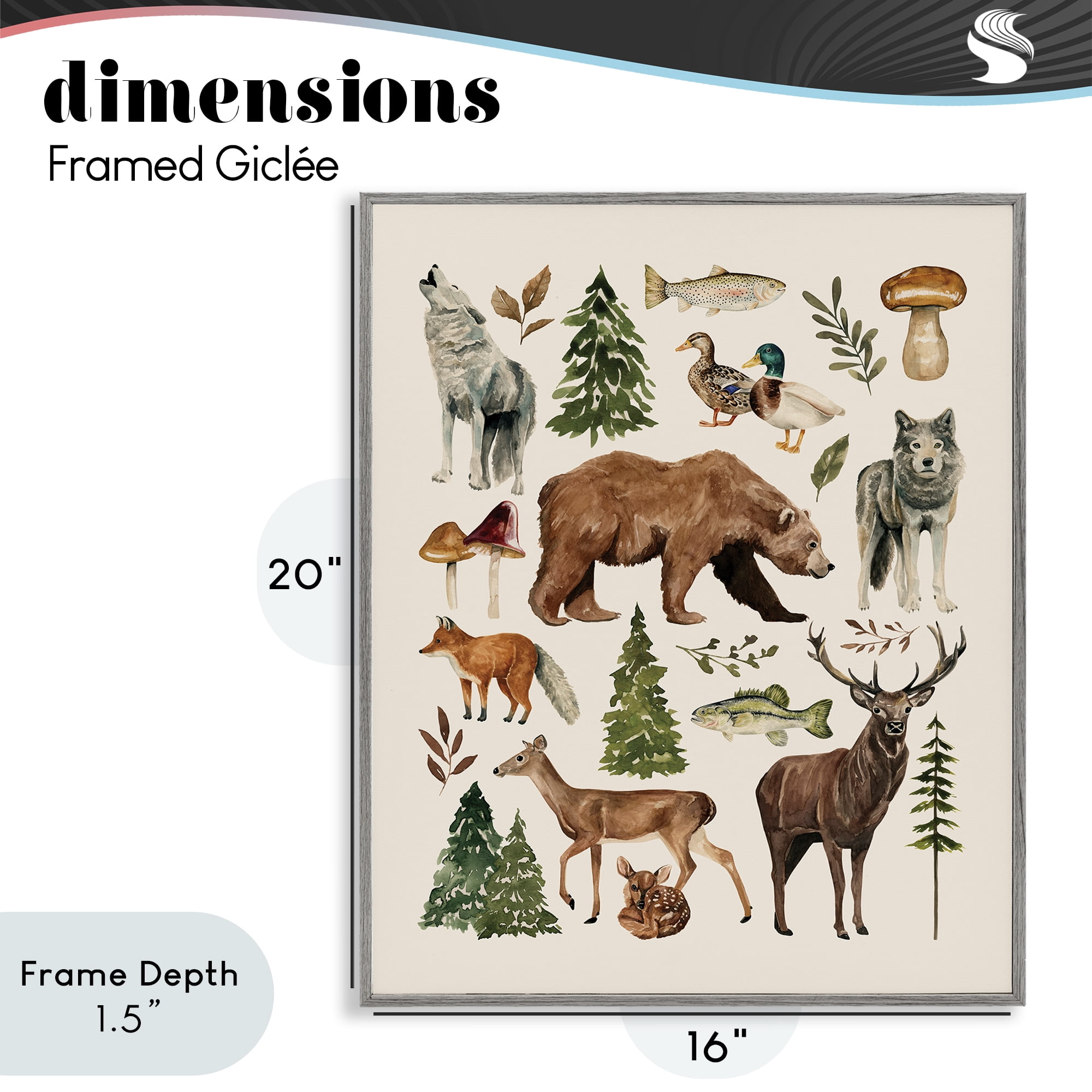 Stupell Industries The Wild Wood Animals Gray Framed Giclee Art, design by Bethany Sandoval