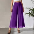 thumbnail image 4 of Women's Summer Capris Wide Leg Palazzo Pants Dressy Casual Split Chiffon Trousers Purple M, 4 of 5