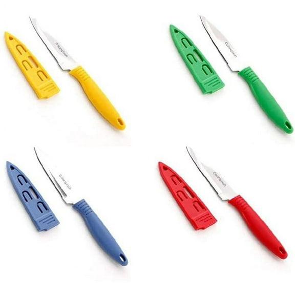 BuyDBest Paring Knife Sets with Safety Sheath |Non-Stick High Carbon Steel Fruit Knife | Red, Yellow, Blue & Green Ergonomic Kitchen Knives | Set of 4