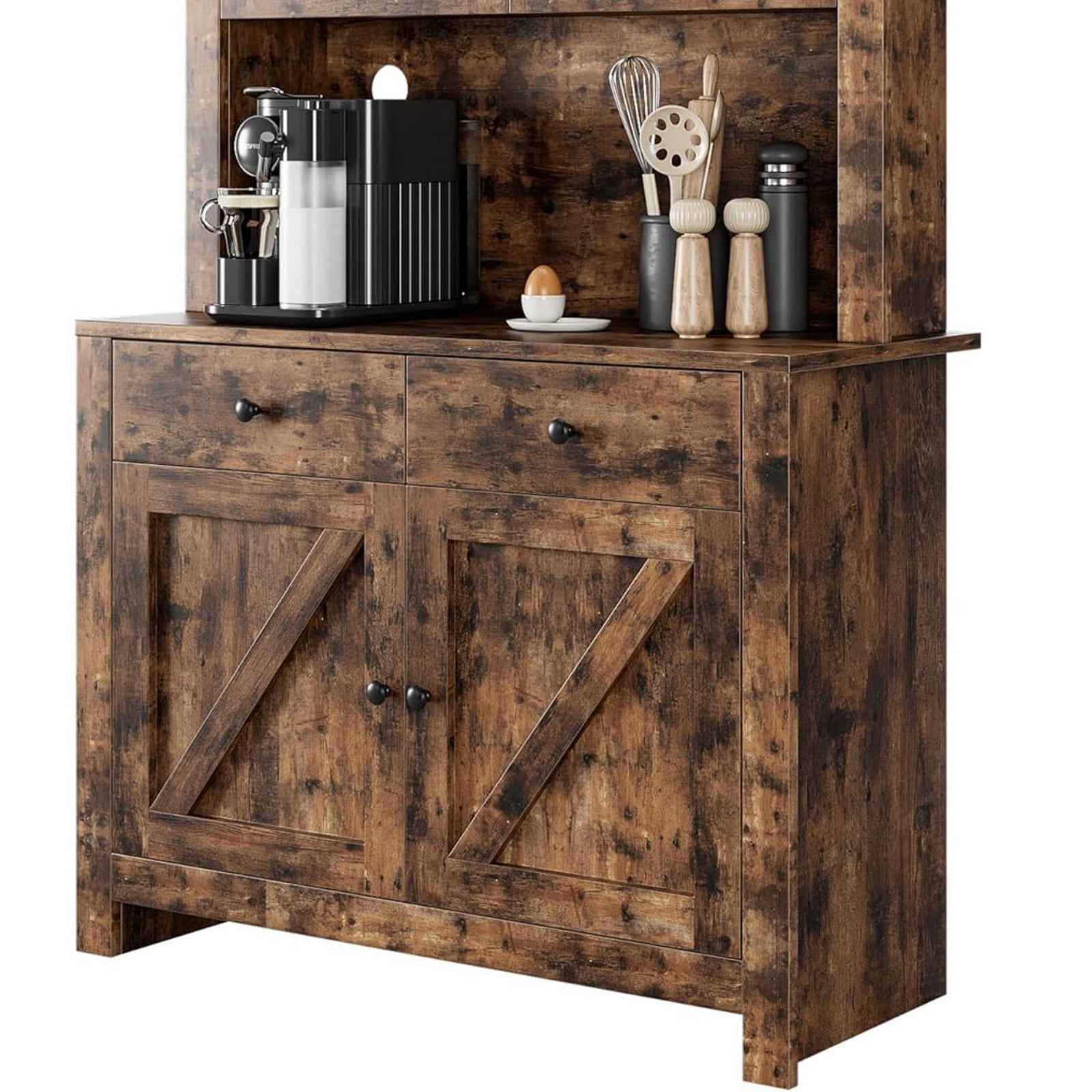 Kitchen Pantry Cabinet with Microwave Stand, Freestanding Hutch Cabinet with Buffet Cupboard, Tall Storage Cabinets with Adjustable Shelves for Kitchen, Dining Room