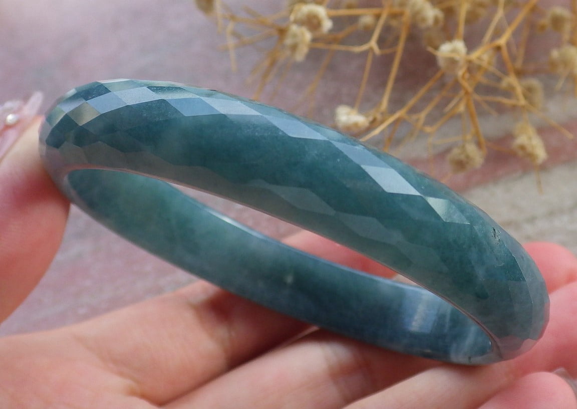Icy Green Natural A JADE Jadeite Dia Cut Bangle Bracelet 59 mm 683118 TN