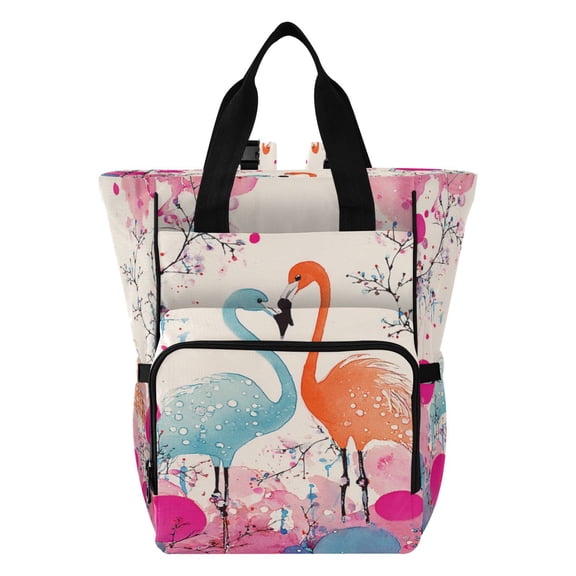 Iauyy Diaper Bag Backpack, 15L Large Capacity Diaper Bag Tote, Nylon Fabric for Outdoor Travel Shopping, Flamingo Pair