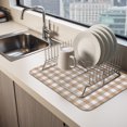 thumbnail image 2 of Brown Checks Dish Drying Mats for Kitchen Counter, Beige Rustic Gingham Plaid Abstract Modern Absorbent Coffee Bar Mat with Non-slip Rubber Backed Quick Drying Dish Rack Pad 16"x18", 2 of 9