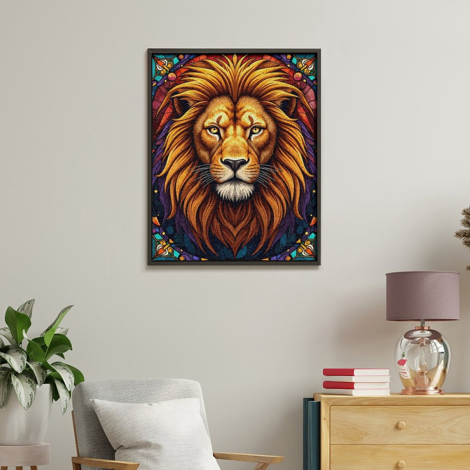 Paint By Numbers Kit for Adults Beginner - DIY Regal Lion Stained Glass Art Canvas Painting Kits for Adults, Frameless Paint By Number for Adults for Home Wall Decor 16x20 Inch