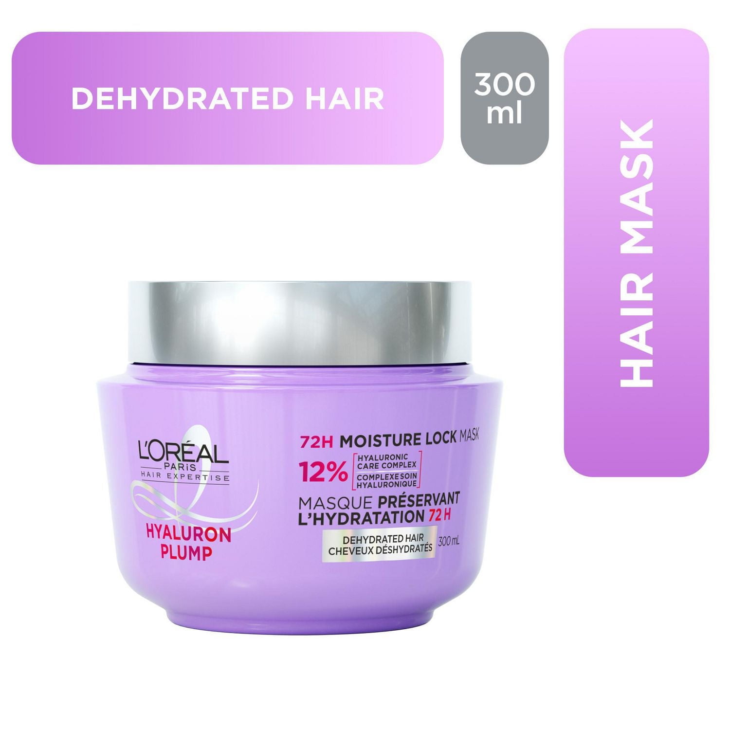L'Oréal Paris Hyaluron Plump 72H Moisture Lock Hair Mask, Hair treatment for dehydrated hair