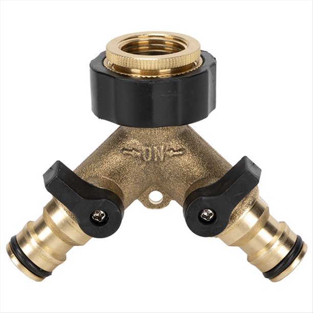 Divisor de Manguera de Jardín de Plástico y Latón de 4 Vías, 1 Pieza, 3/4 Pulgadas, Conector de Riego Tipo y, Distribuidor para Adaptador de Grifo Exterior.