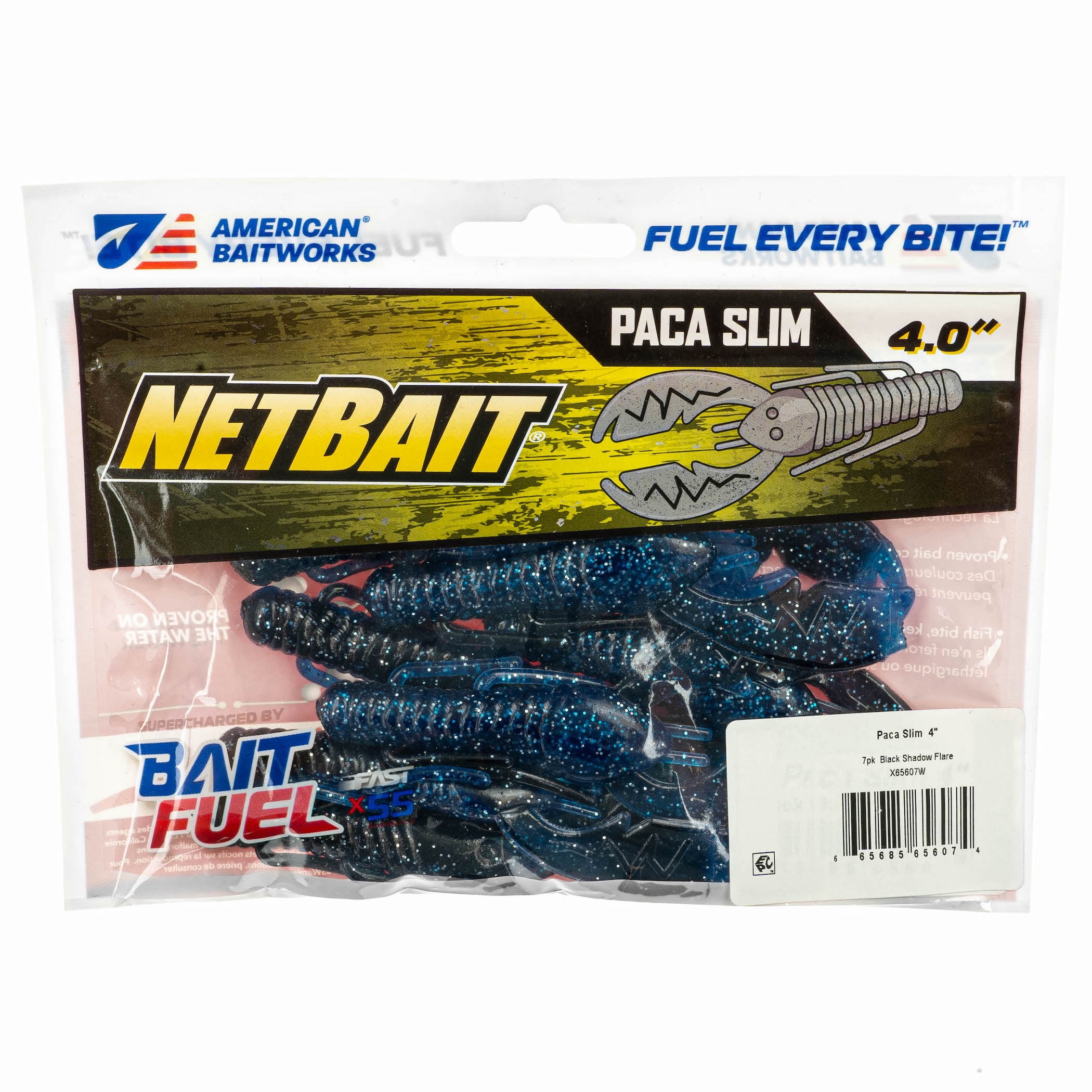 (2 pack) NetBait Paca Slim, Black Shadow Flare, Crawfish, Fishing Soft Baits 4in, 7 pieces