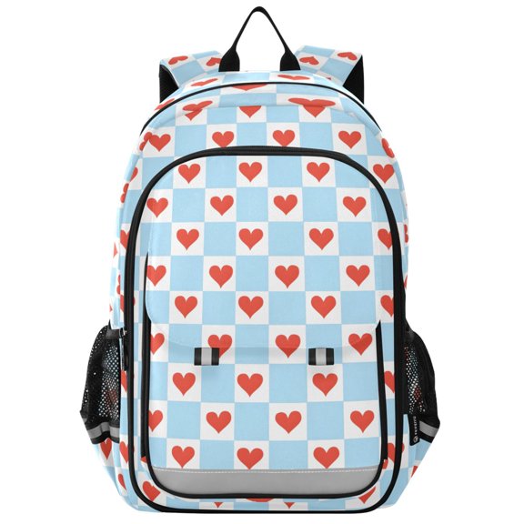 FORMRS Unisex School Backpack 17" Student Travel Bag with Laptop Compartment, Light Blue Checkered Heart