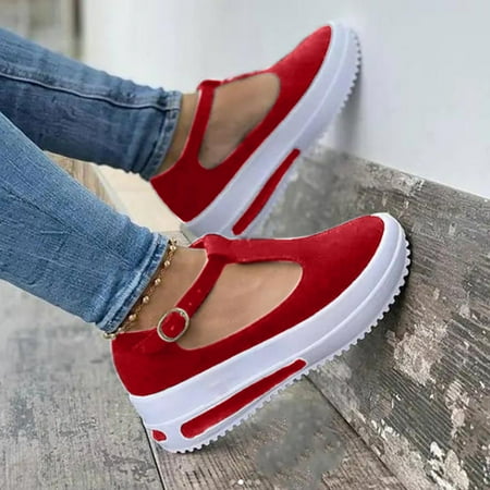 

HIMIWAY Sandals Women Women s Sandals Women s Fashion Wedge Platform Buckle Strap Sandals Ladies Cusual Solid Shoes Red 39