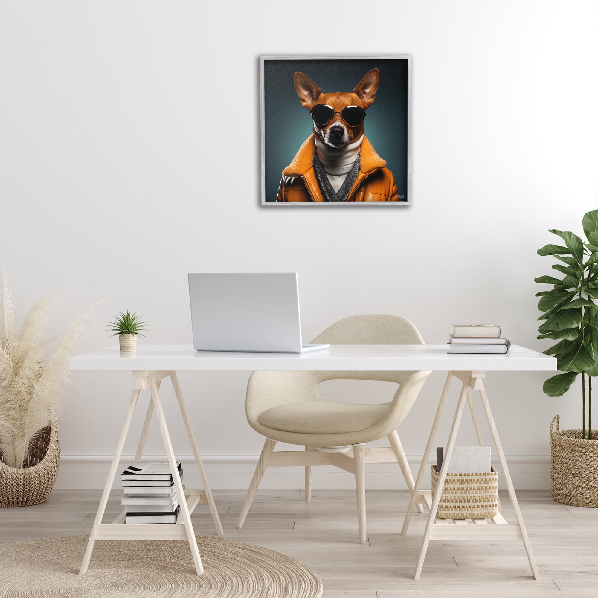 Stupell Industries Stylish Dog with Sunglasses Animals & Insects Painting Gray Framed Art Print Wall Art, 24 x 24