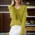 thumbnail image 2 of Fiaer Sweater for Women V Neck Trendy Long Sleeve Lightweight Casual Loose Fit Plus Size Warm Knit Tops Yellow XL, 2 of 4