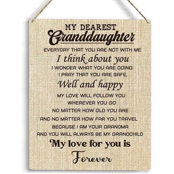 Granddaughter Gifts from Grandma My Dearest Granddaughter Gifts Wooden Hanging Sign Christmas Birthday Gifts for Girls Granddaughter Home Bedroom Living Room Wall Decor 8x10 Inch