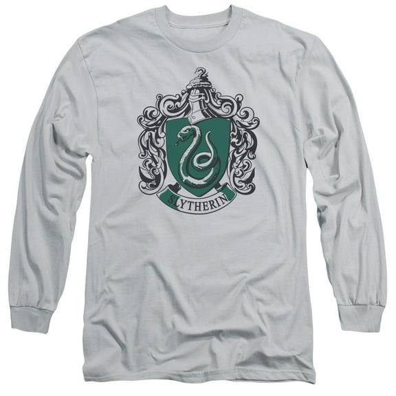 Harry Potter Slytherine Crest Long Sleeve Adult 18/1 T-Shirt Silver