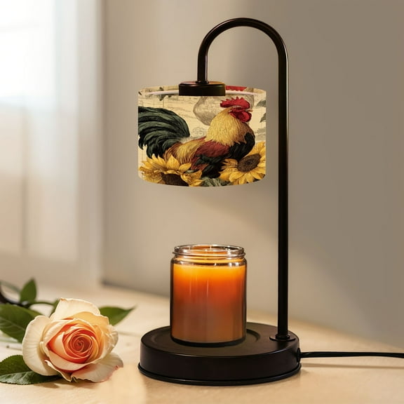 Candle Warmer Lamp with Timer, Roosters Sunflowers Vintage Floral Cream Non-slip Wireless Remote Control Wax Melts Warmer with 4 Bulbs for Home Office Dorm, Birthday Gifts for Women