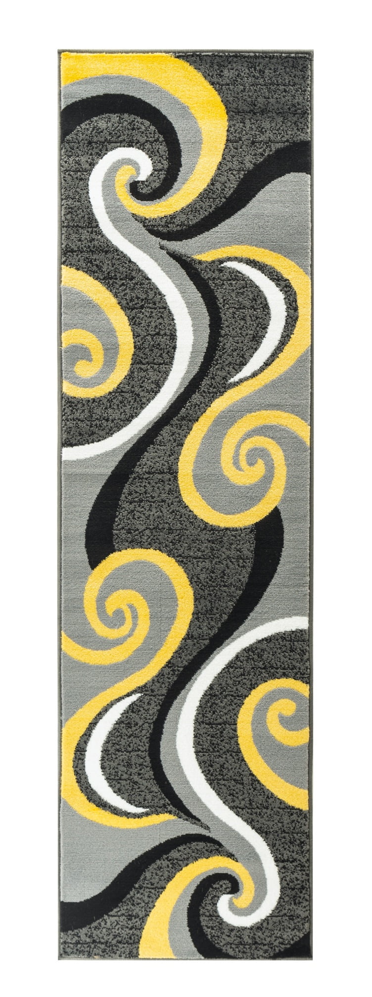 Rug and Decor Metro Collection Gray Yellow Black White Swirl Rug