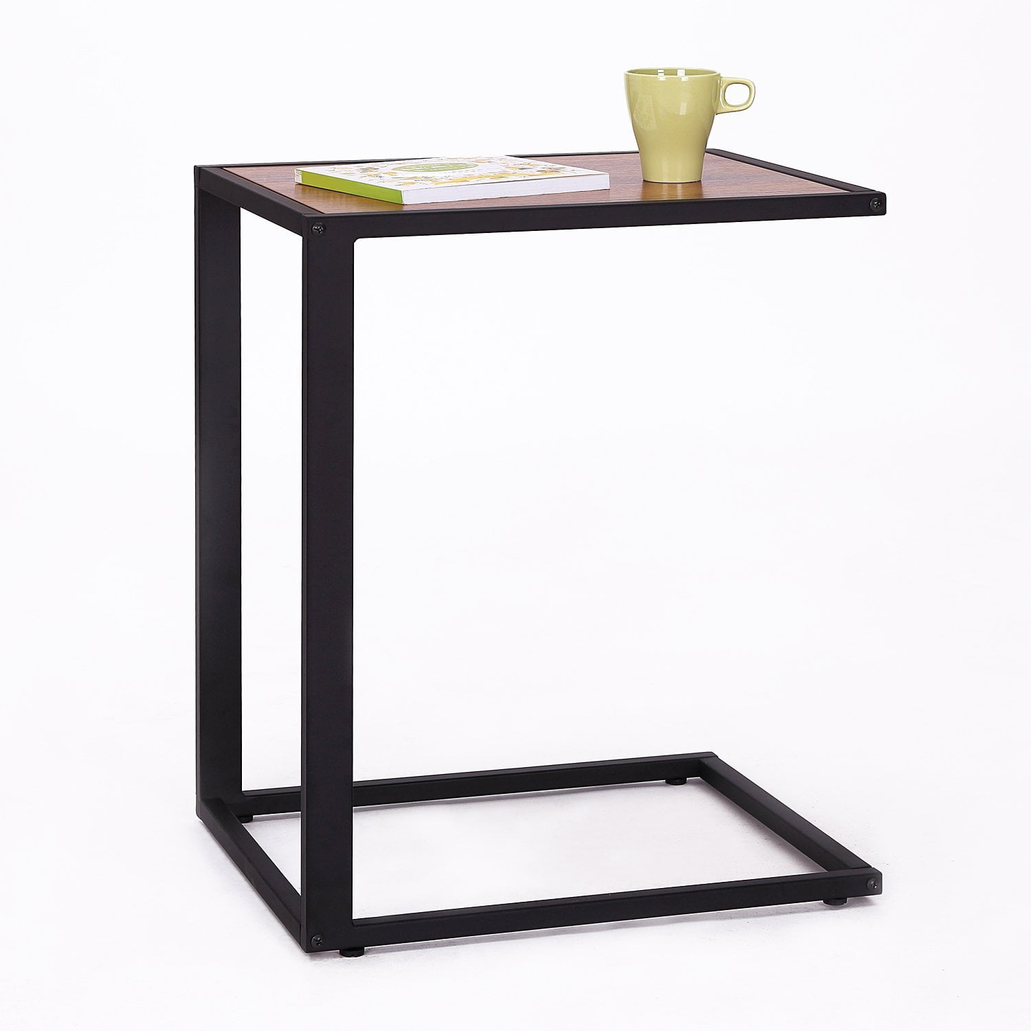 Black Bed Side End Laptop Coffee Sofa Table C Shape Steel Glass Top Food Tray