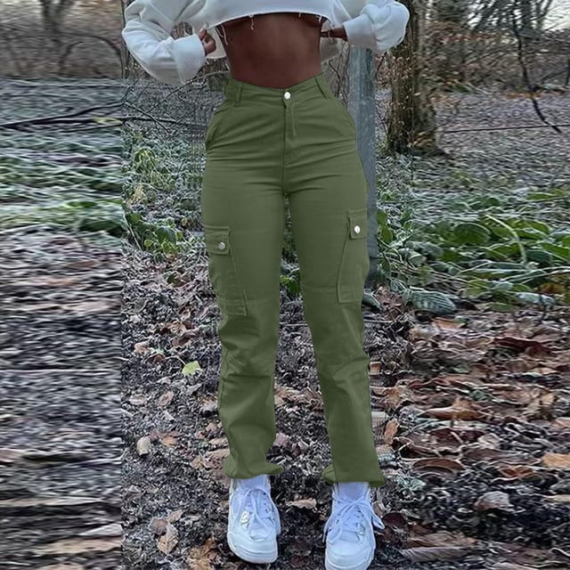 Cargo Jeans For Women Mid With Elastic Waist Plus Size Skinny Lifting Denim With Pockets