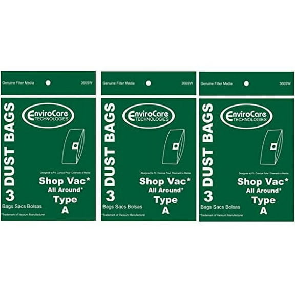 9 EnviroCare 9 Compatible with ShopVac Type A 1.5 Gallon Wet Dry Compatible with Shop Vac Vacuum Bags SV-9066700 Vacuum Cleaner Bags