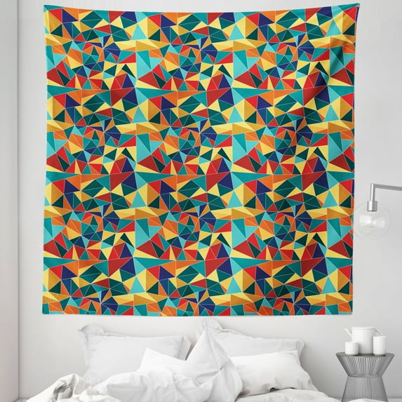 Crazy Colors Tapestry, Crystal Reflection Art Polygonal Style Retrospective Pattern Illustration, Fabric Wall Hanging Decor for Bedroom Living Room Dorm, 5 Sizes, Multicolor, by Ambesonne