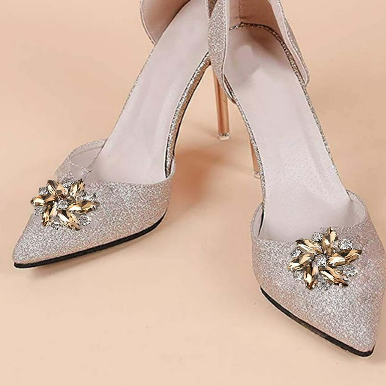2Pc Rhinestone Shoe Clips Jewelry Crystal Shoe Buckle Wedding Dress Brown 