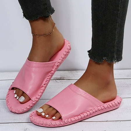 

YTJX Women s Fashion Solid Color Leather Surface Flat Outer Wear Sandals And Slippers