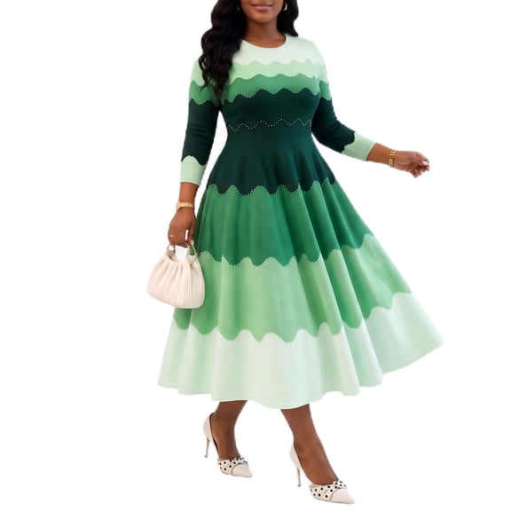 Bouncy Dresses for Women Church, Flowy A-Line Pearl Midi Dress, High Stretch One Size, for Wedding Guest Party, 1 Pc
