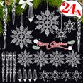 thumbnail image 2 of 5-24 piezas de adornos de copos de nieve transparentes para árbol de Navidad, decoración de gotas de agua con forma de carámbano para fiestas de invierno de Navidad, colgantes de hielo acrílicos, 2 of 5