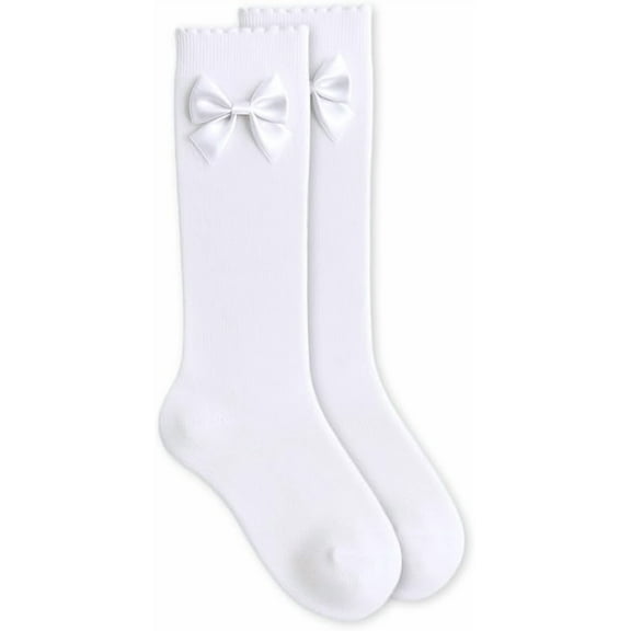 Jefferies Socks Girls' Satin Bow Scalloped Top Cotton Knee High Socks 1 Pair Pack