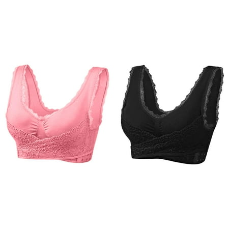 Lojoutye 2 Pack(Watermelon Red 1PCS & Black 1PCS) Women Bra Set and Underwear Multipack Women s Front Side Women Bras Plus Size Buckle Lace Edge