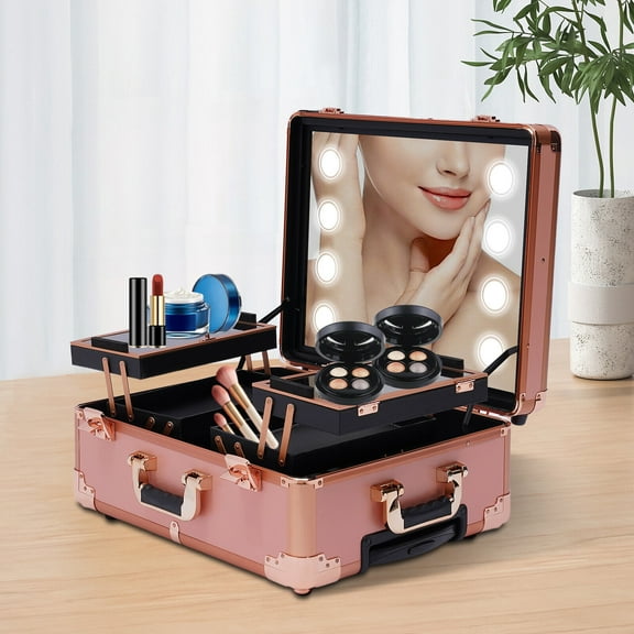 Rolling Aluminum Makeup Train Case Salon Cosmetic Trolley Organizer Box 4 Wheels