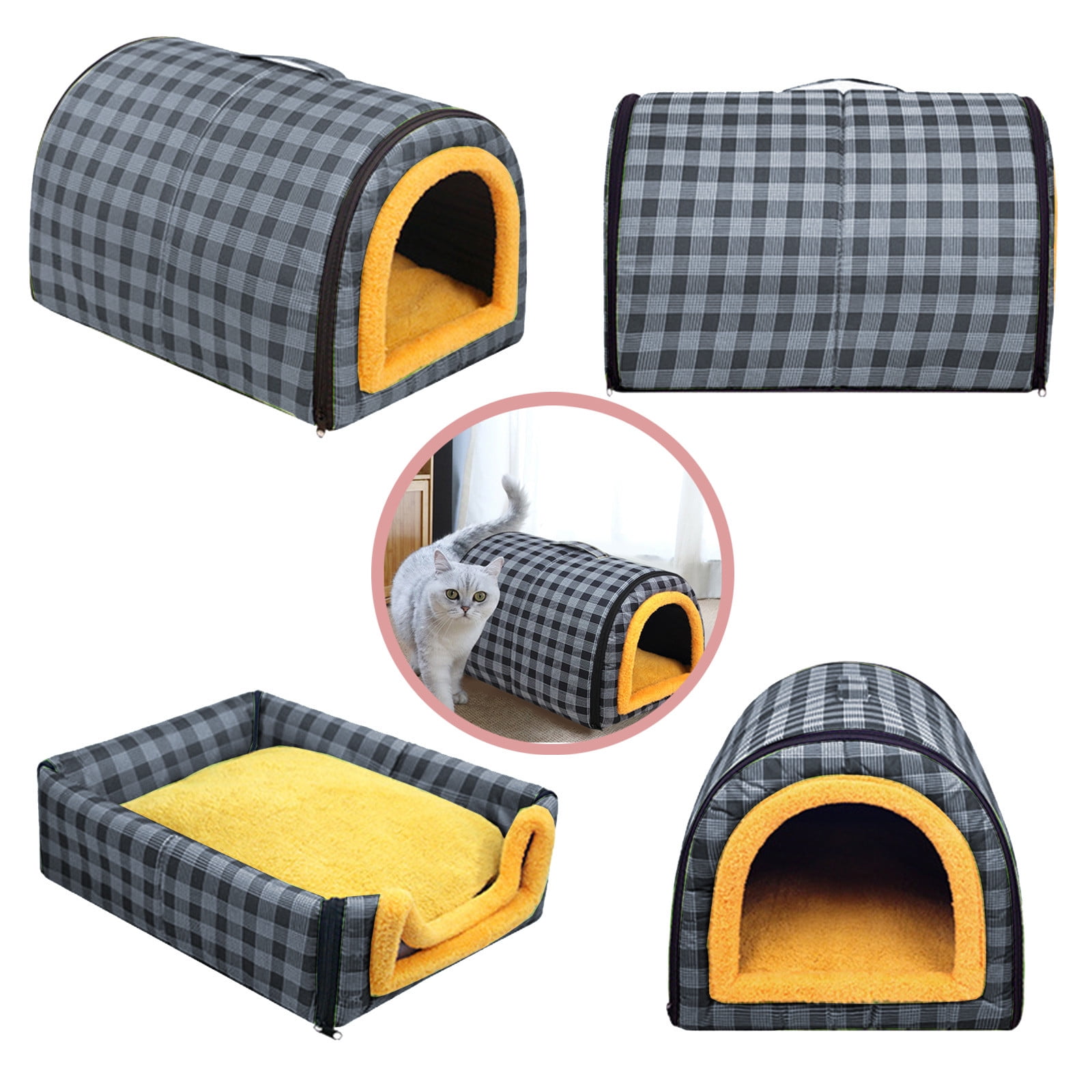 Matoen Small Dog House Indoor, 2 in 1 Washable Covered Dog Cat Bed,Insulated Cozy Pet Dog Igloo Cave, M Size for Cats and Puppies, Black