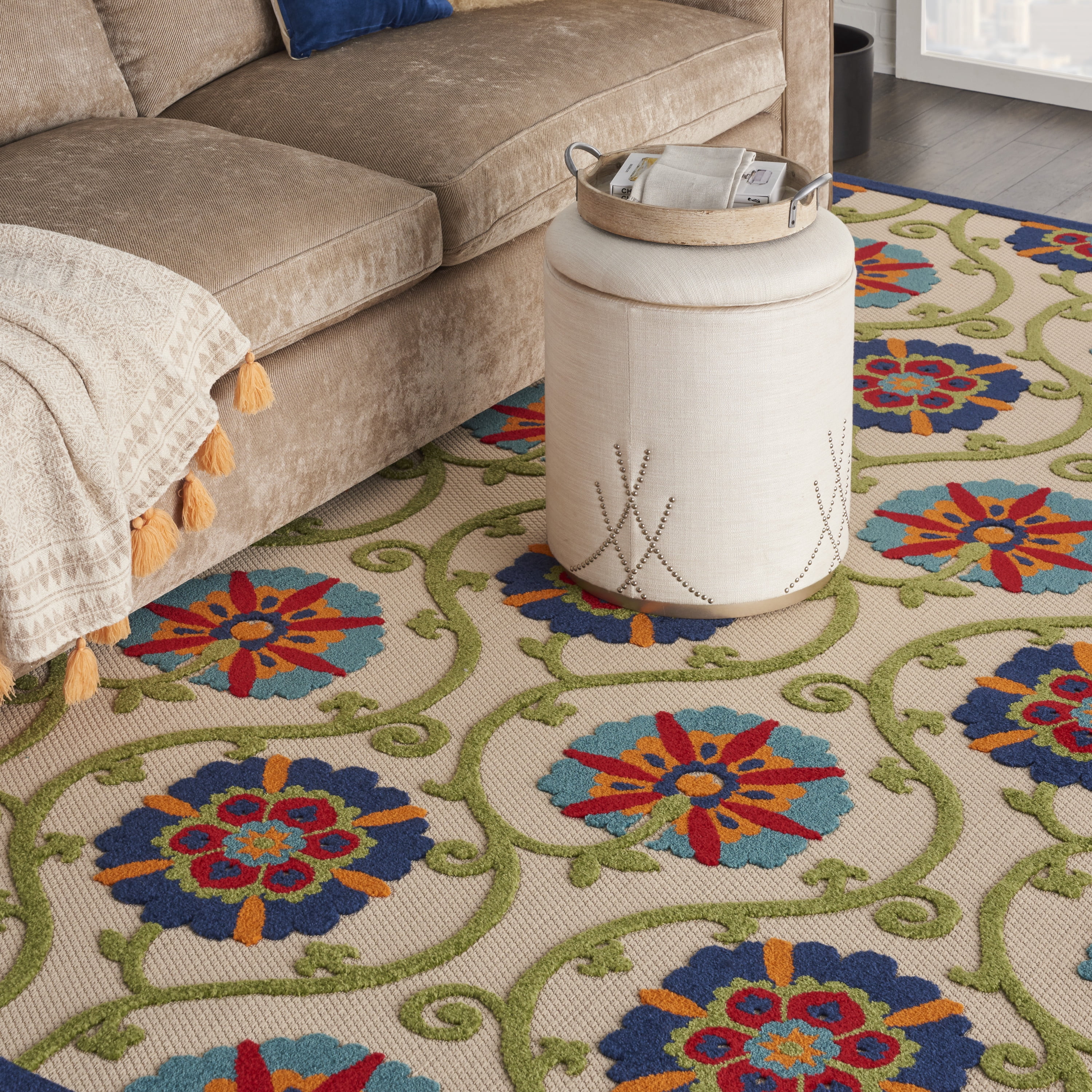 Nourison Aloha Indoor/Outdoor Blue/Multicolor 7' x 10' Area Rug, (7x10)