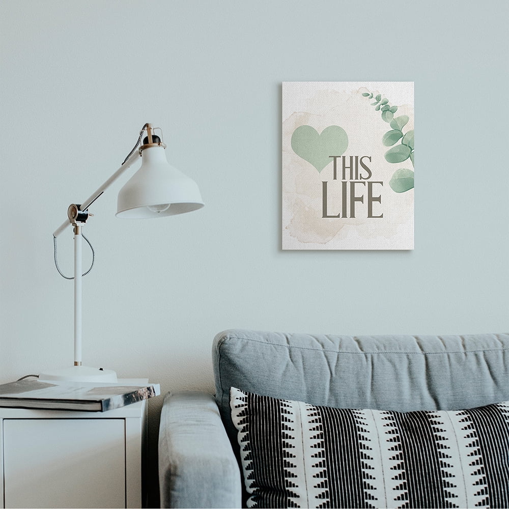 Stupell Industries Love This Life Text Green Heart Neutral Brown Canvas Wall Art by Kim Allen
