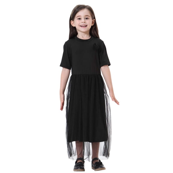 sususu Dresses for Girls 10-12 Elegant Ethnic Style Long Dress For Girls Celebrations Round Neck Short Sleeve Floor Length Formal Attire Dress Up Clothes for Girls