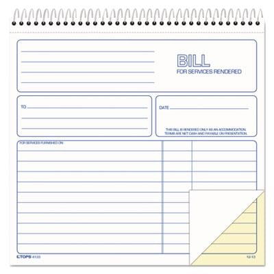 tops bill for services rendered book bill for services rendered