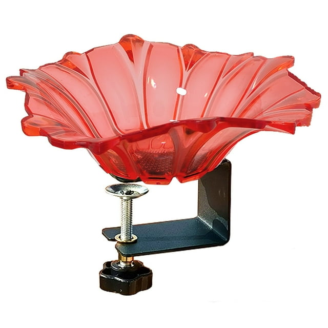 Bain d'Oiseaux Monté en Verre avec Pince en Acier Robuste Réglable pour Décoration de Jardin Extérieur