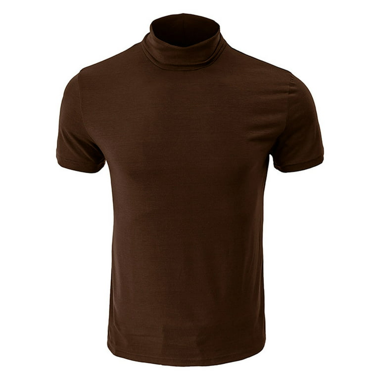 Men High Neck Pullver T-Shirt Short Sleeve Tee Tops Elegant Trendy Slim Fit
