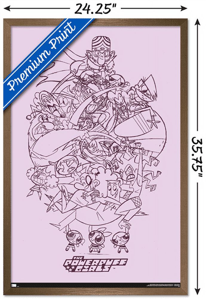 The Powerpuff Girls - Group Sketch Wall Poster, 22.375" x 34", Framed
