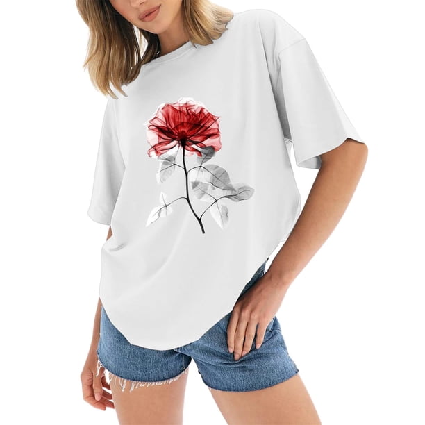 Gibobby Camisetas de verano para mujer Camisetas tamaño para mujer, camisetas holgadas manga corta con cuello redondo, blusa informal verano, camiseta bás(Blanco,G)