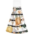 thumbnail image 2 of Kitchen Towels with Hanging Loop, Autumn Orange Pumpkins Flowers Leaves Stripe Dish Towels for Kitchen, Absorbent Kitchen Hand Towels 2 Piece Sets, 12"x17", 2 of 6