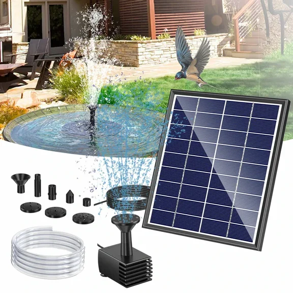 POPOSOAP Solar Bird Bath Fountain Pump, 6W Outdoor Solar Water Fountain Pump for Bird Bath with 4ft Tubing & 5 Nozzles, DIY Solar Powered Water Pump for Garden,Pool,Ponds and Fish Tank