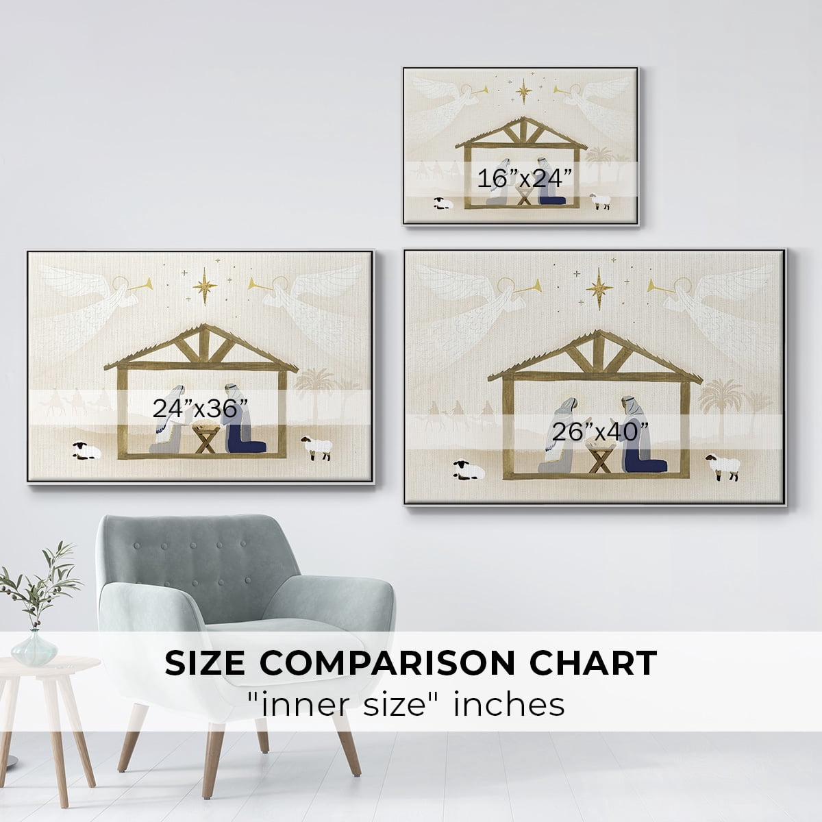 Away in a Manger Collection A - Framed Gallery Wrapped Holiday Canvas - 17 x 25 - White Frame