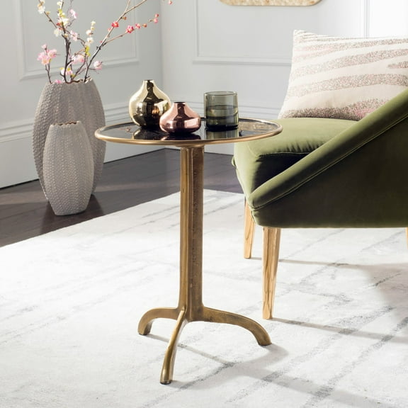 SAFAVIEH Brent Rustic Glam Round Accent Table, Antique Brass