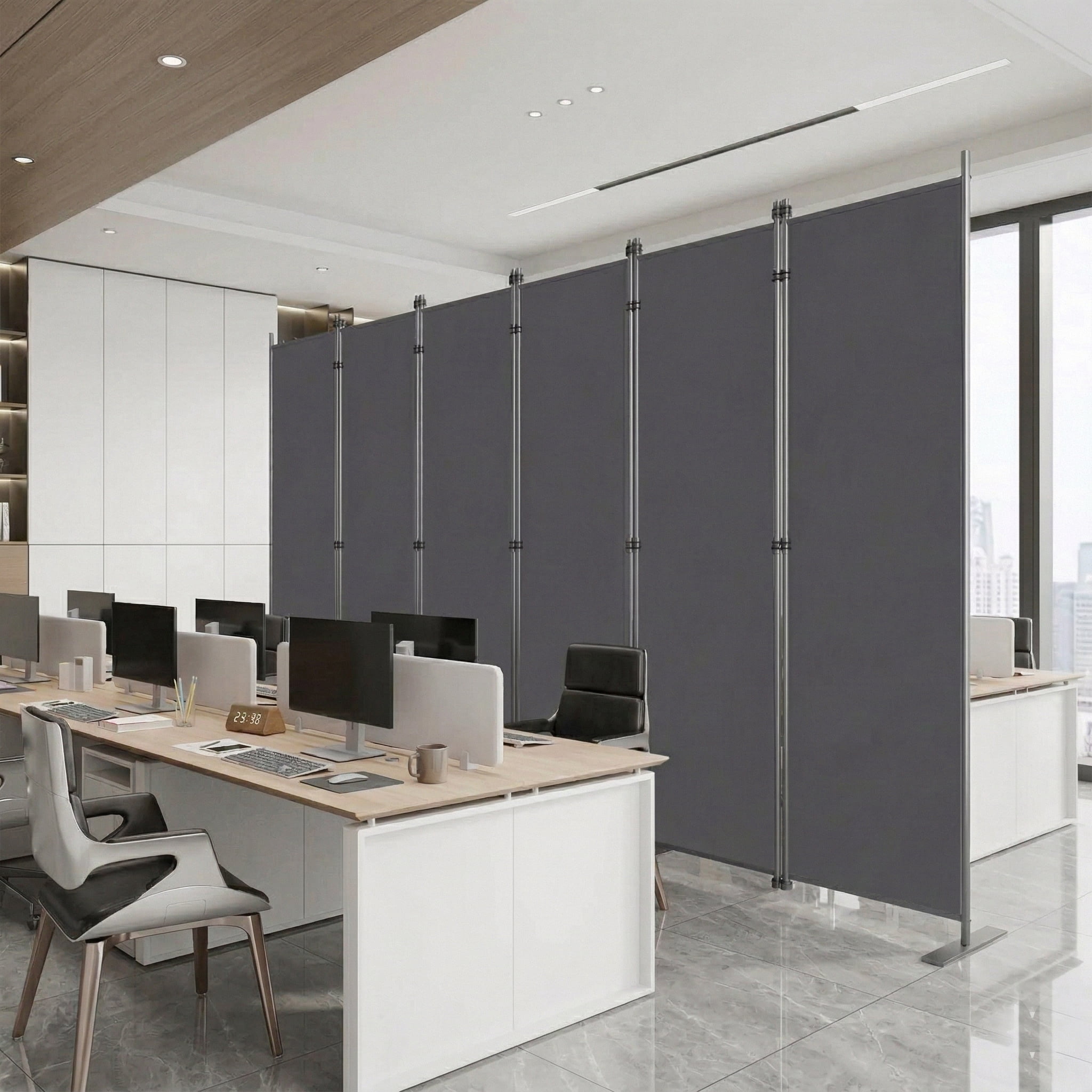 Room Divider 6-Panel -120" W × 71 "H Folding Privacy Screen for Indoor Space, Heavy-Duty Metal Frame & Polyester Fabric Portable Freestanding Partition for Bedroom,Office & Living Room-Black Gray